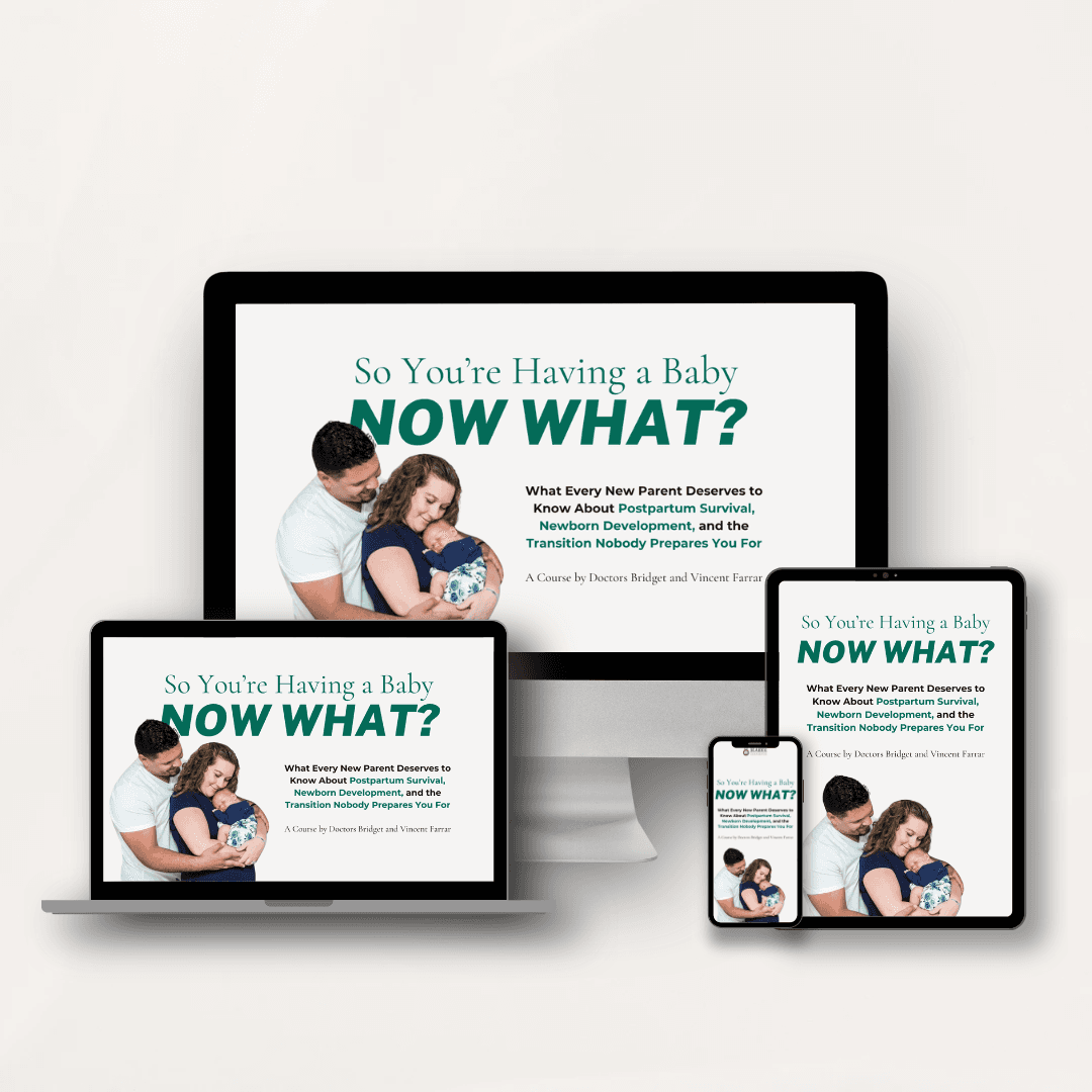 So You're Having a Baby. Now What? — a Sláinte course, shown on desktop, laptop, tablet, and phone