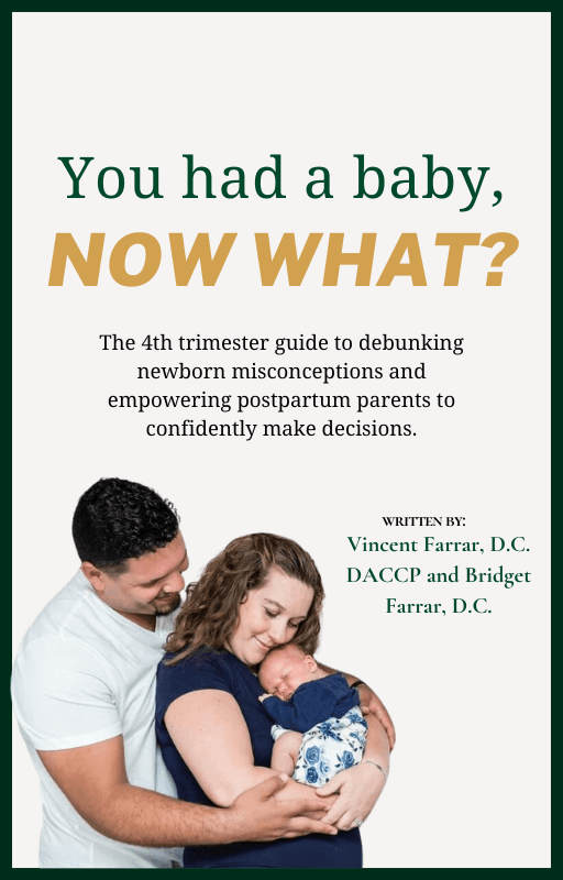 You Had a Baby. Now What? — course cover featuring Dr. Vincent and Dr. Bridget Farrar holding their newborn